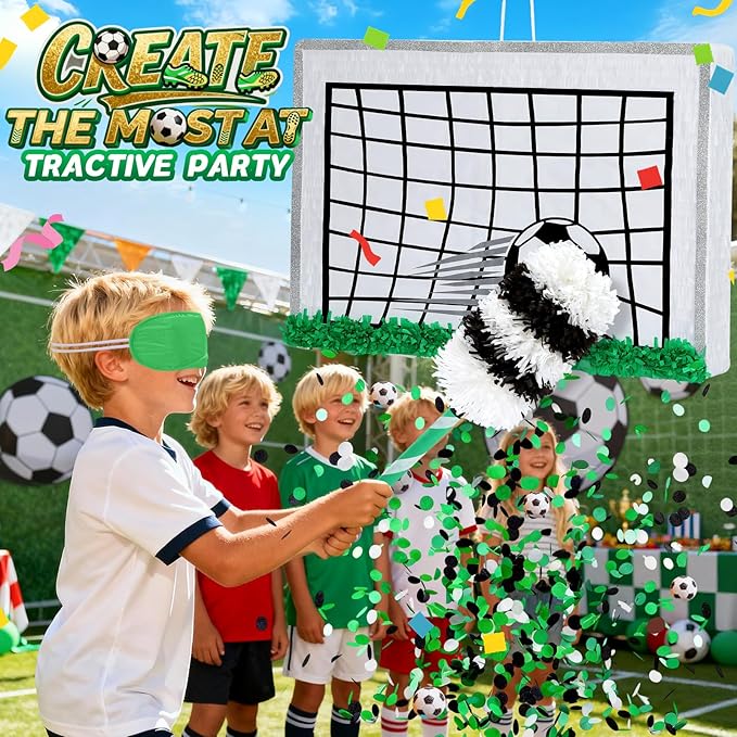 Large Soccer Ball Piñata-Soccer Party decoration Pinata with Blindfold Bat for Kids Sports Themed Birthday Party Supplies