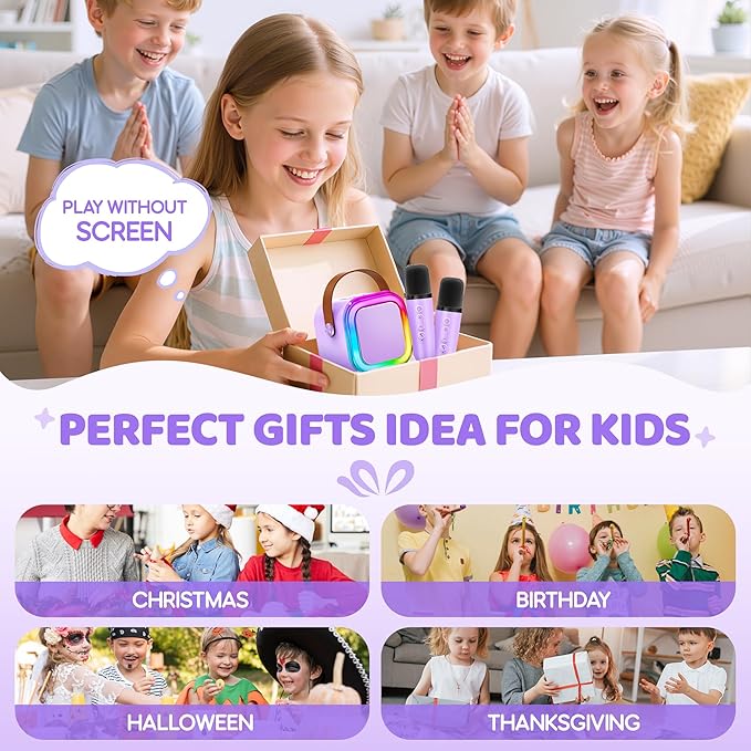 Mini Karaoke Machine for Kids, 2026 TOP Toys Birthday Gifts Ideas for Girls Ages 4, 5, 6, 7, 8, 9, 10, 12+ Years Old, Portable MP3 Player with 2 Wireless Mics for Family Home Party