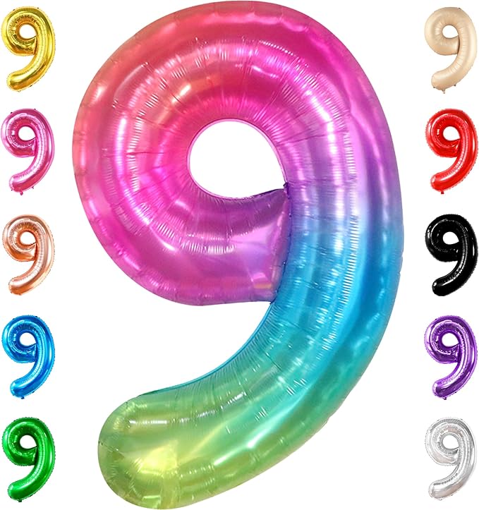 KatchOn, Rainbow Number 9 Balloon - 40 Inch | Foil 9 Birthday Balloon for 9th Birthday Decorations | Number Balloons for Anniversary Decorations | Rainbow Party Decor