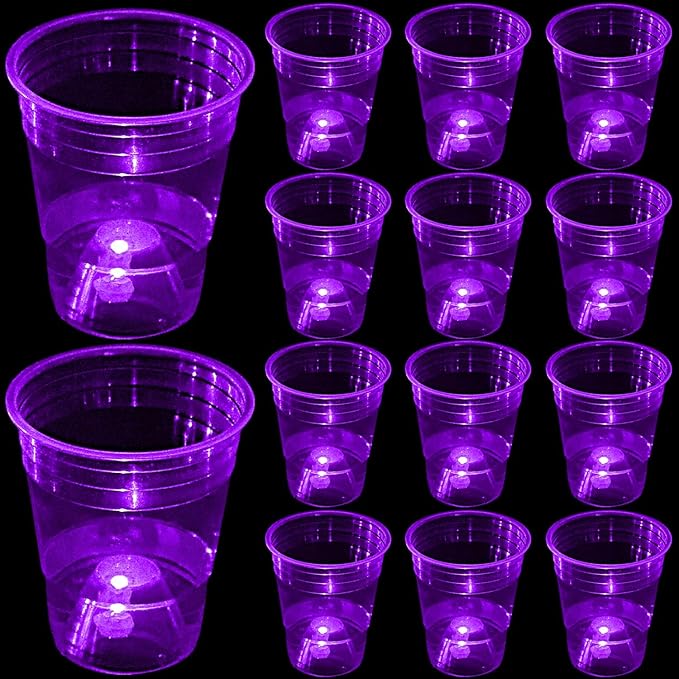 mishunyus 24 Pack Party Cups, Purple Glow Colored Plastic Cups, 16-Ounce Plastic Party Cups, Strong and Sturdy for Party Supplies