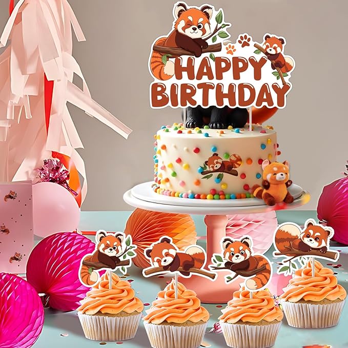 25PCS Red Panda Birthday Party Decorations Cute Panda Cake Toppers Panda and Bamboo Theme Decorations Red Pandas Cupcake Toppers for Boys Girls Animal Theme Decors Baby Shower Birthday Party Supplies