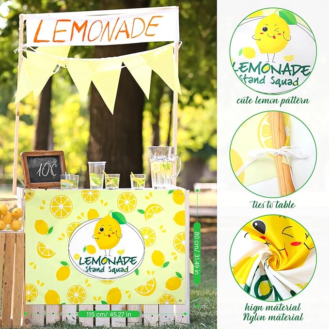 45" x 31" Lemonade Tablecloth for Lemonade Stand Supplies Lemon Table Cover for Kids Lemon Party Supplies Summer Beach Picnic Birthday Party Decorations(Yellow)