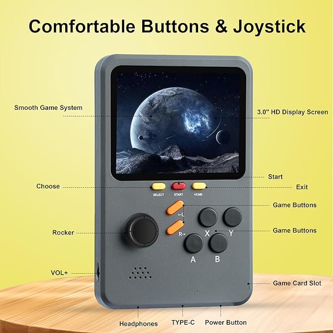 WeLohas Q2 Pro Retro Handheld Game Console,Electronic 3D Gameboy Advance,10000+ Fun Retro Video Games Preloaded,64GB TF Card,3.0" HD Screen,Pocket Gamer Gifts for Teen Adult (Black)