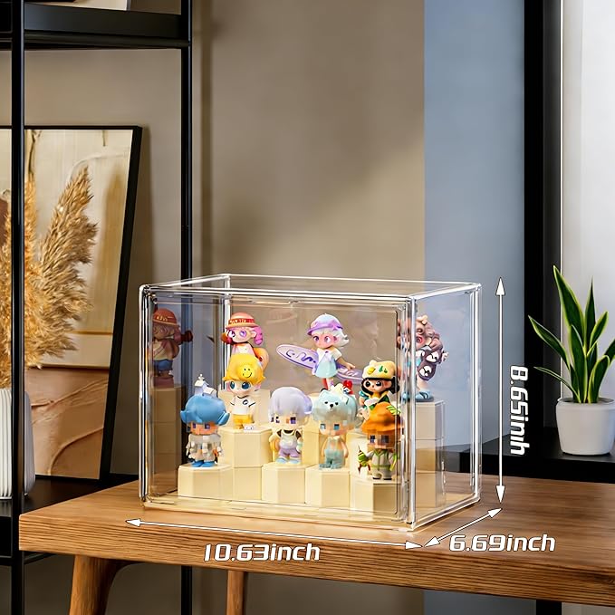 Acrylic Display Case with LED Lights for Lego & Popmart, Stackable Clear Storage Box with Magnetic Door, Dustproof Showcase Organizer for Action Figures, Collectibles