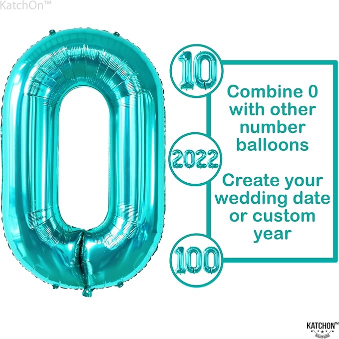 KatchOn, Huge Aqua Blue 0 Balloons - 40 Inch | Turquoise Balloons | Teal Number 0 Balloon | Turquoise Number Balloons for Mermaid Birthday Decorations | Aqua Decorations, Ocean Themed Birthday Party