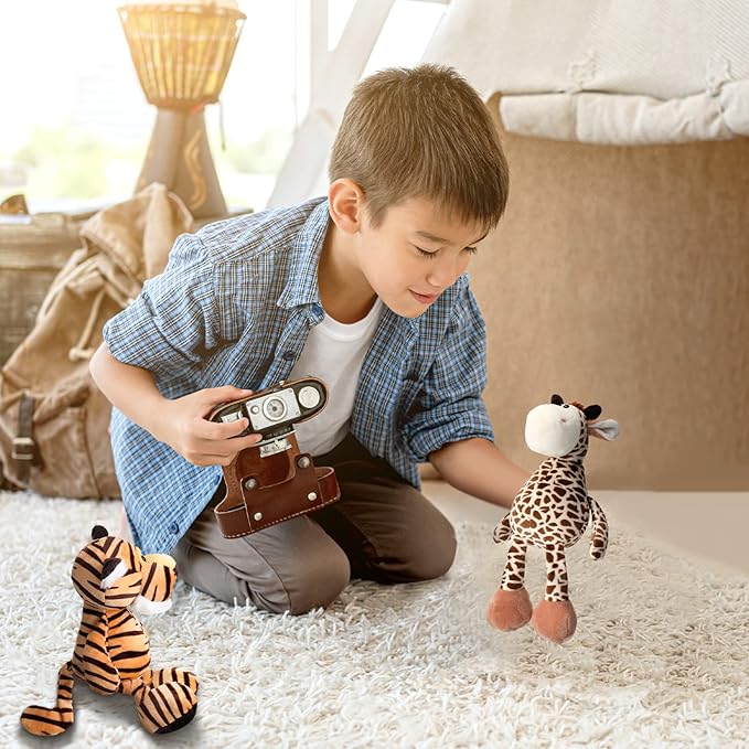 Zhanmai 6 Pieces Safari Stuffed Animals Plush Jungle Animal Toys Set for Boys Girls, Lion Elephant Zebra Giraffe Tiger Monkey for Animal Themed Parties Student Award