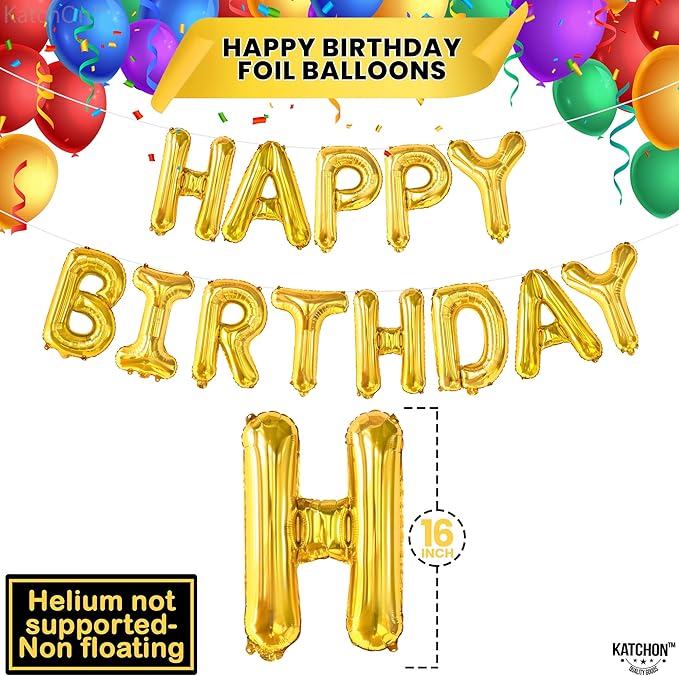 KatchOn, Gold Happy Birthday Balloon Banner -16 Inch | Gold Birthday Balloons | Golden Birthday Decorations | Happy Bday Foil Balloons | Happy Birthday Balloon letters for Men, Women, Girl and Boys