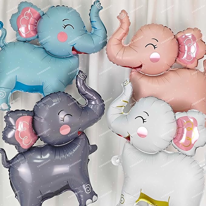 2PCS Matte self-standing elephant animal balloon 3D Jungle Large Elephant Foil Balloons For Kids safari themed birthday party gender indication baby shower Decor supplies white