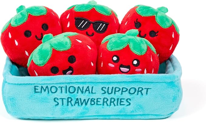 Emotional Support Strawberries by Relatable, Easter Plush Stuffed Animals and Toys, Cute Easter Basket Stuffer, Non Candy Easter Gift for Teens and Girls, Includes 5 Plushies with Carrying Basket