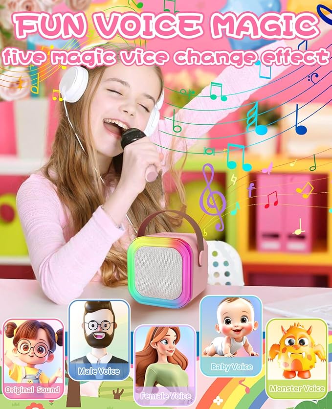 Kids Karaoke Machine for Microphone Toys Gifts for Teen Girls Age 6-8 for Kids 4 5 7 9 6 8 10 Year Old with 2 Microphone Birthday Ideas
