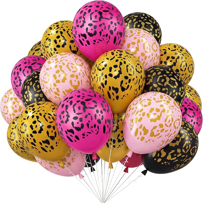 Gejoy 36 Pcs Black Rose Red Pink Gold Cheetah Balloons Leopard Print Balloons 12 Inch Spots Latex Leopard Jungle Animal Decorations for Cheetah Zoo Theme Birthday Party Supplies