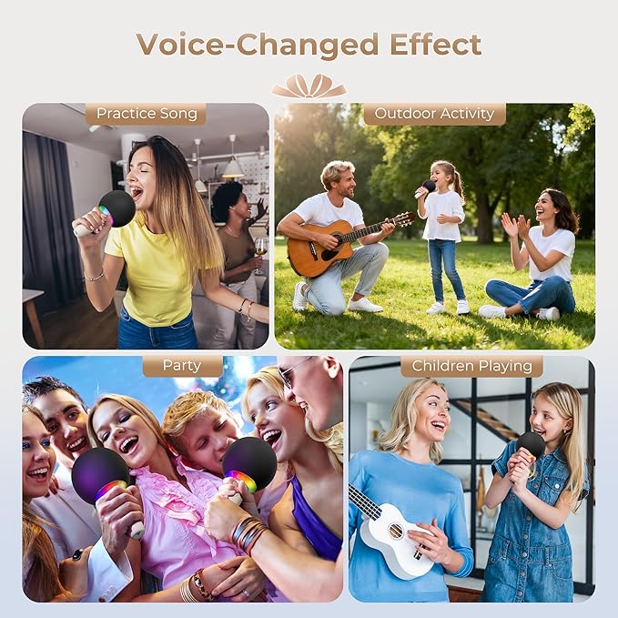 Wireless Bluetooth Karaoke Microphone for Kids, Portable Handheld Karaoke Mic Speaker Toys with LED Light, Best Christmas Birthday Festival Party Gift for 3 4 5 6 7 8 9+ Year Old Girls Boys (Beige)