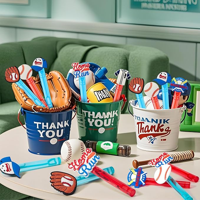 Winrayk Baseball Party Favors, 24Pcs Baseball Themed Mini Bubble Wands for Kids Bubbles Bulk with Detachable Topper (6 Styles), Birthday Gift Classroom Prizes Girl Boys Sports Goody Bag Stuffer Supply