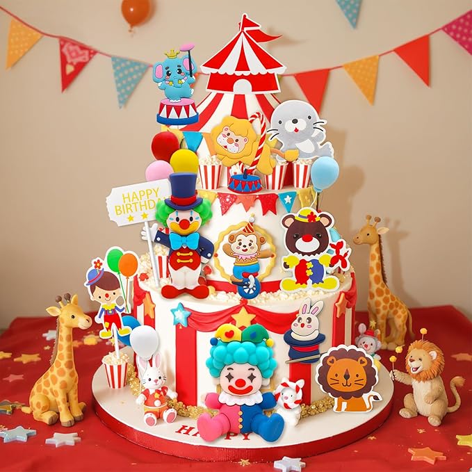 Knana 18Pcs Circus Cake Toppers Circus Cake Decorations Circus Party Decorations for Carnival Baby Shower Birthday Party Supplies