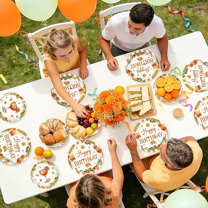 96 Pcs Spritz Birthday Party Decorations Just a Spritz Older Paper Plates and Napkins Orange Citrus Tableware Set for Boys Girls Birthday Cocktail Party Supplies
