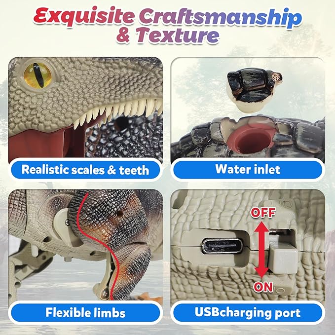 TALGIC- Remote Control Dinosaur Robot - Realistic Walking, Roaring, and Spraying Spinosaurus Toys - Light up and Shaking Head and Tail Robot Dinosaur for Kids Ages 3+