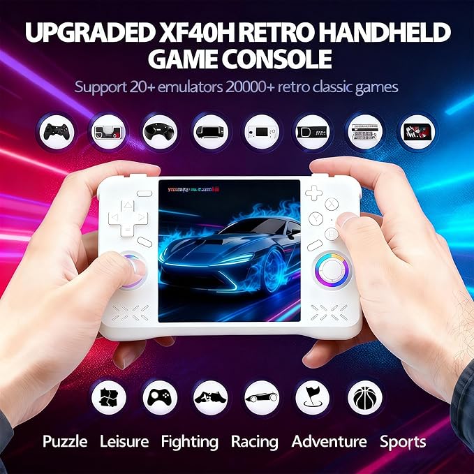 XF40H Retro Handheld Game Console Christmas Set with Gift Card & Bag,4 inch 4K IPS 128GB 21000+Classic Games,Linux OS,WiFi Multiplayer & Hall Triggers-Supports Gift for Gamer (Gray Set)