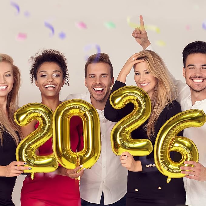 KALOR 16 Inch 2026 Gold Foil Number Balloons, 2026 New Years Decorations for 2026 Happy New Year Eve and Graduations Party Supplies