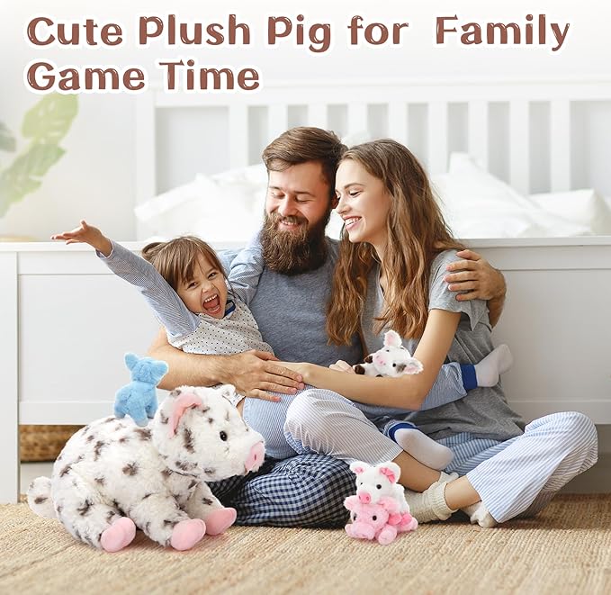 Pig Stuffed Animal Plush 5Pcs - Mommy Spotted 16" with 4 Little Piggy in Her Zippered Tummy - Cute Plushie Toy Gift for Girls and Kids