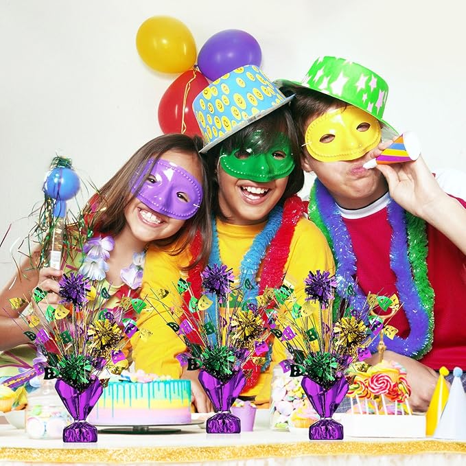 Capoda 3 Pcs Mardi Gras Table Centerpieces Metallic Plastic Carnival Decoration Centerpiece Glitter Foil Masquerade Party Table Decor for Carnival Festival Home Table Party Supplies Decor