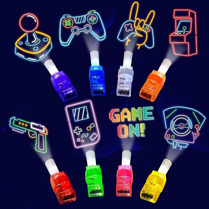24PCS Video Game Party Favors-LED Finger Lights：Glow-in-the-Dark Light-Up Toys Bulk for Kids Boys Girls, Gamer Birthday Party Decorations Supplies, Kids' Party Goodie Bags,Classroom Prizes, Fun Gifts