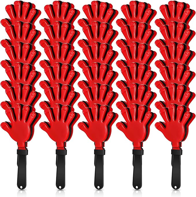 BBTO 30 Pcs Hand Clappers Noisemakers 7.5 Inch Plastic Party Clappers for Fiesta Birthday Party Supplies Carnival Prize Football Sport Accessories Favor(Black, Red)
