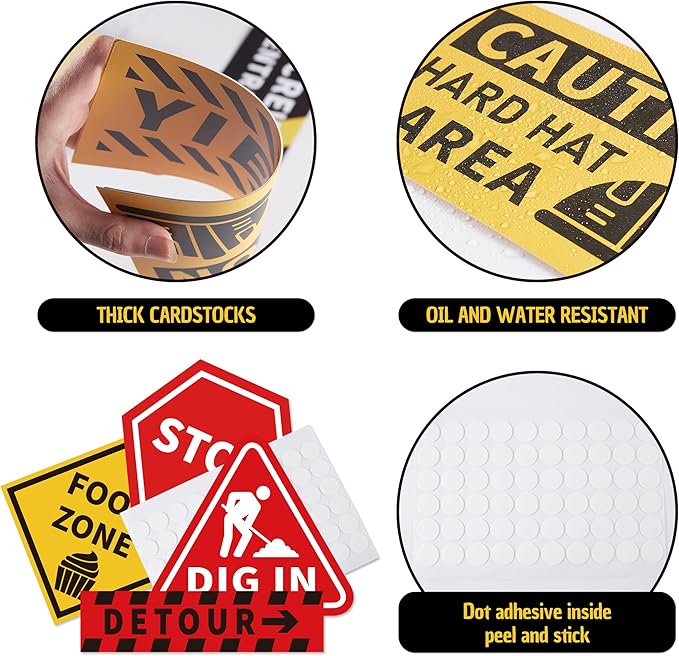 12 Pcs Construction Party Decor Sign, Building Sign Party Decoration, Craft Building Theme Party Signs, Warning Traffic Road Area Signs, Boys Kids Birthday Building Party Supplies