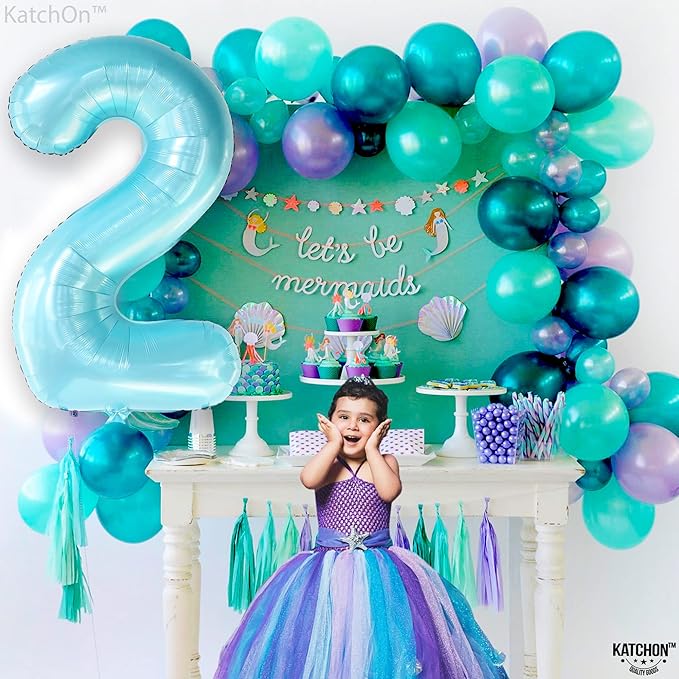 KatchOn Giant Light Blue Number 2 Balloon - 40 Inch | Light Blue 2 Balloon Number | Two Cool Birthday Party Decorations Boy | Light Blue 2nd Birthday Decorations for Boys