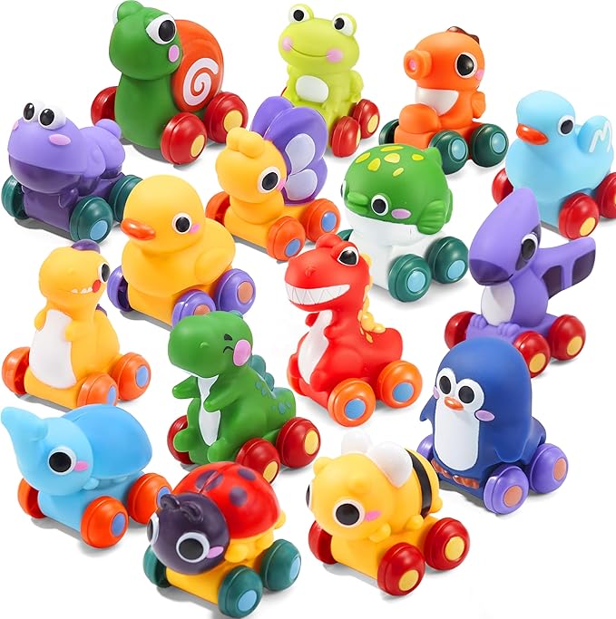 JOYIN Animal Cartoon Cars, Soft Rubber Toy Car Set, Mini Vehicles, Bath Toy Car for Toddlers, Gift for Boys and Girls, Summer Beach and Pool Activity, Party Favors for Kids, Easter Basket