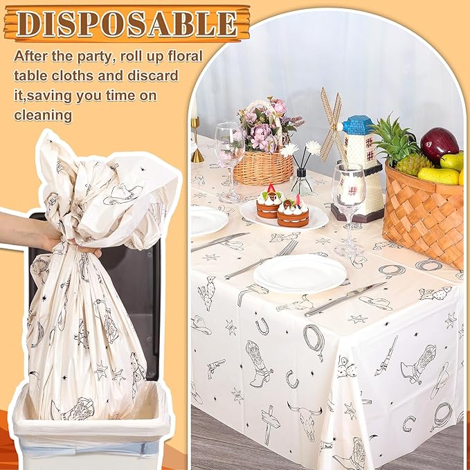 6 Pack Western Cowboy Party Decorations Tablecloth, 54 X 108Inch Rodeo Table Covers Disposable Cowboy Table Cloth Waterproof Tables Cover for Western Rodeo Birthday Party Decor