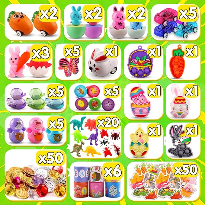200PCS Easter Egg Fillers, Easter Basket Stuffers for Kids - Assorted Easter Toys for Egg Stuffers, Egg Hunt Prizes