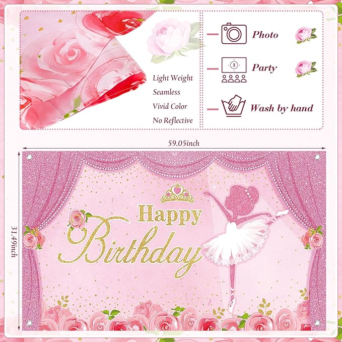Ballerina Birthday Party Decorations 5 x 3 ft Cute Ballet Photography Backdrops for Girls Birthday Baby Shower Dance Ballerina Party Supplies Decorations