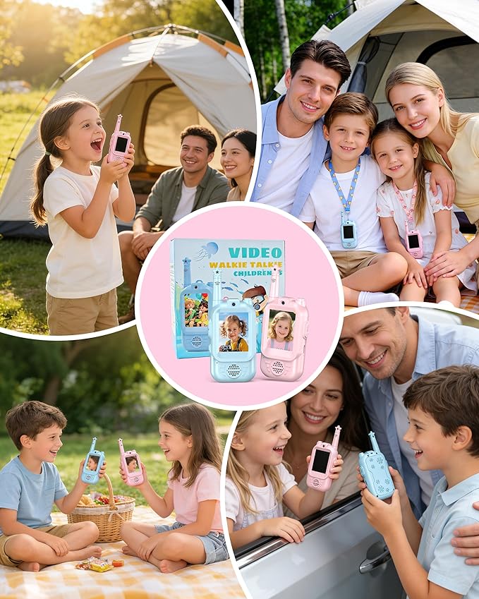 Video Walkie Talkies for Kids, 2 Pack Rechargeable Long Range Video Intercom Kids Walkies Talkies with Camera, Indoor Outdoor Toys for Family Games, Outside, Camping, Hiking for Boys Girls Ages 3-12