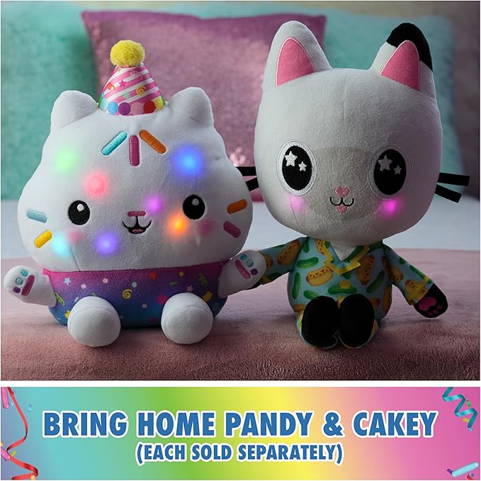 Gabby's Dollhouse Celebrations, Sprinkle Party Cakey Cat Plush, 10-Inch Interactive Stuffed Animal with Sounds, Kids Toys for Girls & Boys Ages 3+