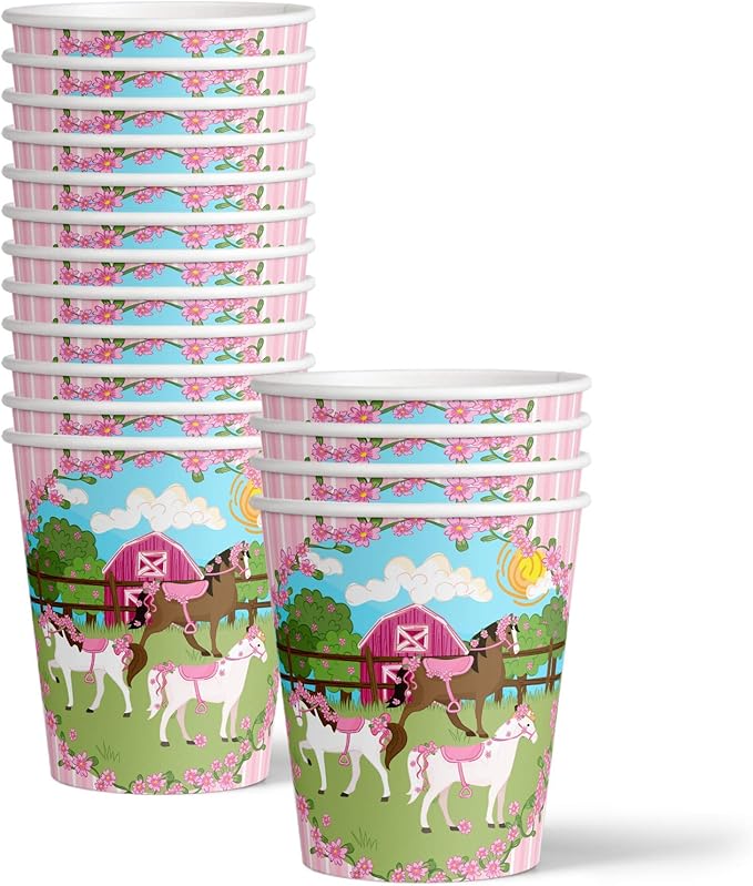 Lovely Pink Horse Birthday Party Supplies Set Plates Napkins Cups Tableware Kit for 16