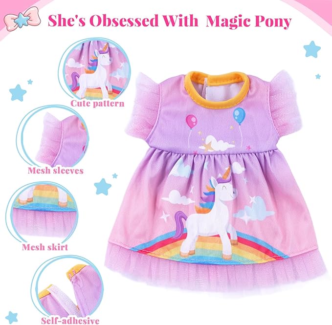 BABESIDE 10 Sets Alive Baby Doll Clothes & Accessories for 8/10/11 Inch Baby Dolls, Includes Cute Jumpsuit & Skirts, 3+ Year Old Girls Gifts, Pretend Play