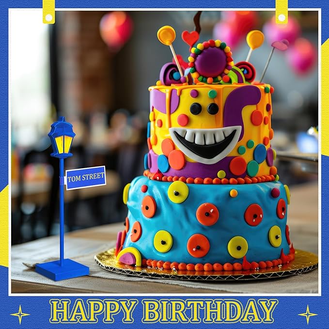 6 Pcs Street Sign Lamp Post Centerpiece Wooden Lamp Post with Street Party Sign Sticker for Toy Decor Friend Birthday Party Supplies Decoration(Blue)