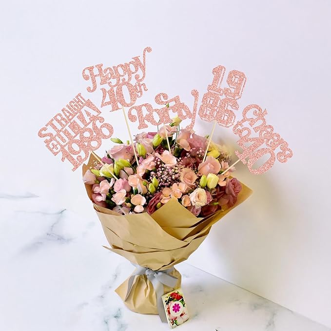 Gyufise 15Pcs Happy 40th Birthday Centerpiece Sticks Forty Straight Outta 1986 Table Flower Centerpieces Sticks Cheers to 40 Decorations for 40th Birthday Party Supplies Rose Gold