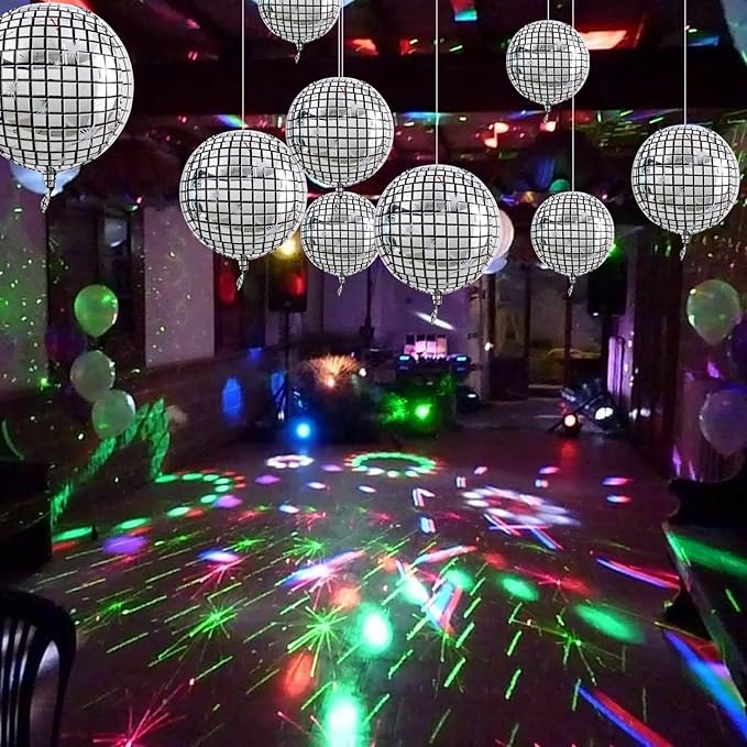 TONIFUL 16Pcs Large Disco 4D Giant Round Foil Balloon 4D Mirror Metallic Mylar Sephere Balloons for Christmas New Year Birthday Ball Party Graduation Wedding Disco Decoration Supplies(Mix Sizes)