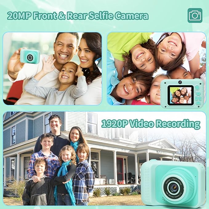 Kids Camera Toys, for Boys and Girls,JUVNAWEZ Digital Camera for Kids, Toddler Camera Christmas Birthday Toy Gifts for Kids Age 3 4 5 6 7 8 9 10 with 32GB SD Card, Video Recorder 1080P HD (Green)