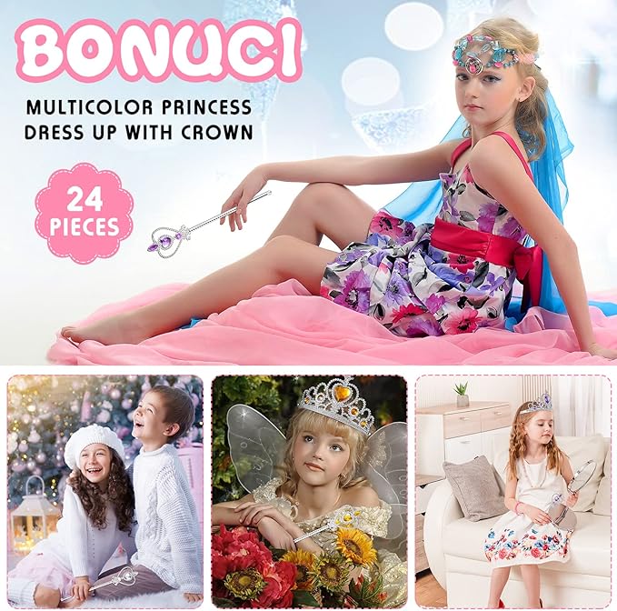 Lewtemi Princess Dress-up Accessories: 24 Pieces Princess Crowns and Wands, Heart Adult Wand and Crown Plastic Queen Tiara and Wand, for Party Supplies, Girls over 12 years old