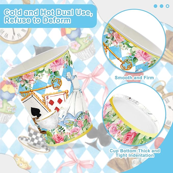 120PCS Wonderland Themed Party Supplies for Girls Kids Birthday Party Decorations Tea Party Tableware Set Plates Napkin Cups Set for 20 Guests