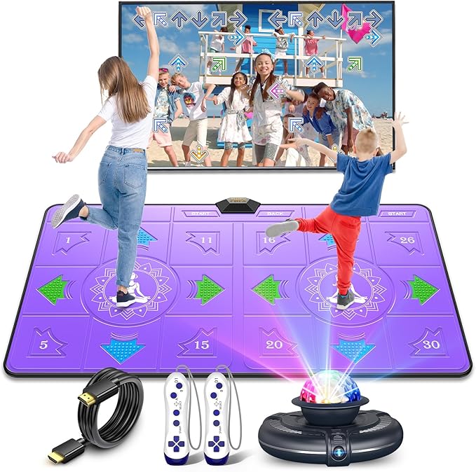 FWFX Exercise Mat for Home Workouts - Interactive Dance Game Mat Connects to TV, 2-Player Kids Party Interactive Games, Active Sports & Yoga Mat for Adults & Family Fitness, Fun (Purple)