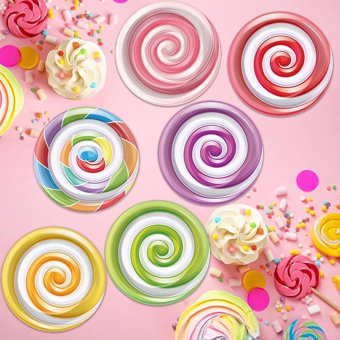 48Pcs Candy Themed Paper Plates for Candyland Party Decorations 7" Colorful Lollipop Candy Disposable Paper Dinner Plates for Sweet Shop Candyland Christmas Birthday Baby Shower Party Supplies