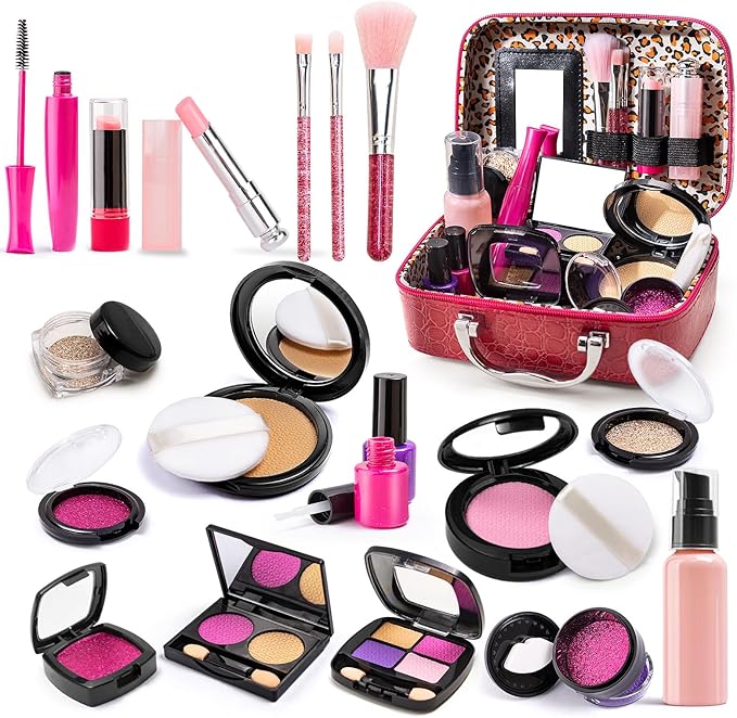 Pretend Makeup Toy Sets for Girls Age 3-8,Toddler Makeup Kit for Play Vanity Set, Washable Fake Cosmetic Dress Up Toys, Princess Style Beauty Accessories Gift for 3-12 Year Old Kids