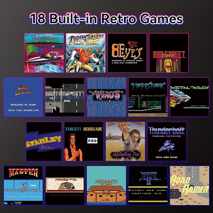 Retro Game Console 12 MD Games Cartridge Portable 18 Built-in PIKO Classical Licensed Games Plug and Play Video Games for TV, Gifts for Boys Girls Adults