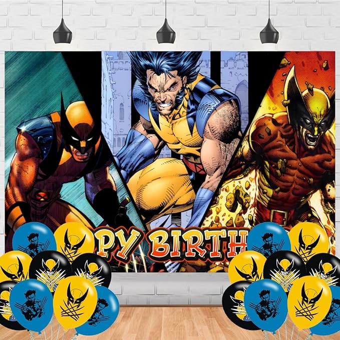 Wolve_Rine Backdrop for Wolve_Rine Theme Birthday Party Supplies 5x3ft Movie Photo Background for Cartoon Men Theme Party Cake Table Decorations Banner