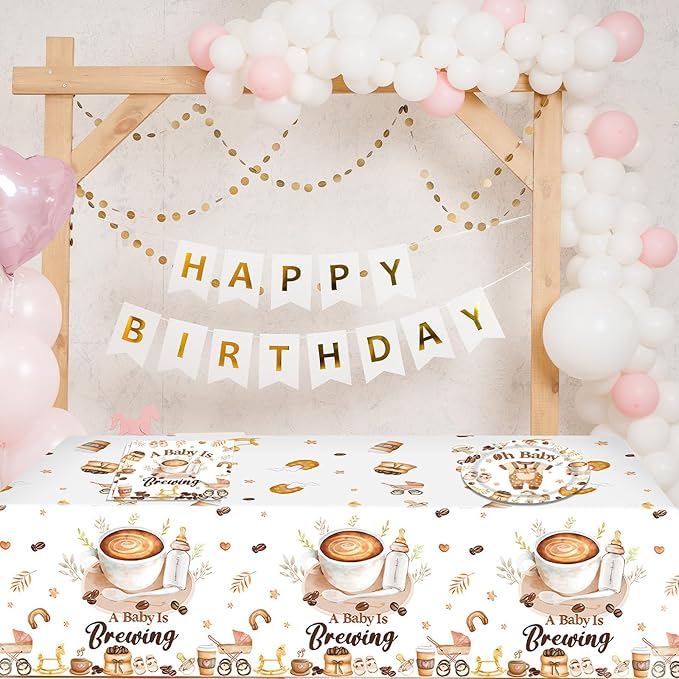 41PCS Coffee Themed Baby Shower Decorations for Kids,A Baby is Brewing Coffee Banner Baby Shower Plates and Napkins Sets Disposable Tablecloth Coffees Beans Shower Welcome Baby Decorations