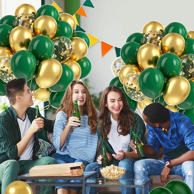 Green and Gold Balloons, 60pcs 12 Inch Metallic Chrome Gold Dark Green Balloon Latex Balloons for Wedding Graduation Jungle Birthday Party Decorations
