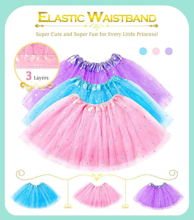 Princess Dresses with Fairy Wings, Dress Up Clothes Pretend Play Costumes Trunk with 3 Sets of Princess Dress Up Shoes, Glitter Girls Tutu Skirts and Butterfly Wings, Toys for 3-6 yr Girls